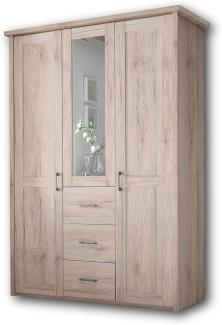 LUCA KOMFORT Eleganter Kleiderschrank im Landhausstil 3-türig - Vielseitiger Drehtürenschrank mit Spiegeltür in Eiche San Remo - 150 x 212 x 62 cm (B/H/T)
