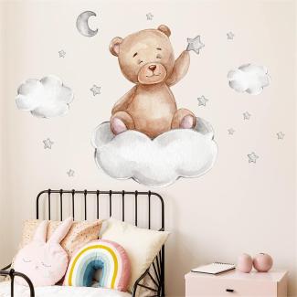 Kleiner Bär Wandaufkleber Kinderzimmer Deko, Abnehmbare Groß Tier Wandtattoo, Wolken Wandsticker Mädchen Junge Babyzimmer Deko