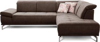 Cavadore Ecksofa Carly mit Federkern, L-Form Sofa mit Kopfteilfunktion und Sitztiefenfunktion im Design, 273 x 81 x 234, Webstoff braun