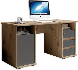 PRIMUS 2 Schreibtisch mit Schubladen, Artisan Eiche Optik / Anthrazit - Bürotisch Computertisch fürs Homeoffice mit Stauraum und offenen Ablagefächern - 145 x 74 x 65 cm (B/H/T)