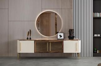 Casa Padrino Luxus Art Deco Sideboard Braun / Weiß / Gold 235 x 48 x H. 76 cm - Edler Schrank mit 4 Türen - Art Deco Möbel