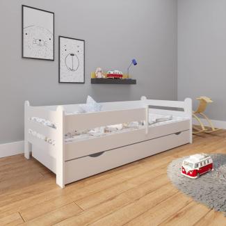 Kids Collective Kinderbett 180x80 cm mit Rausfallschutz, Schublade & Lattenrost in weiß 80 x 180 Mädchen Jungen Bett Skandi