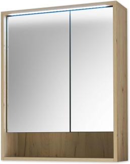 VOLANO Spiegelschrank Bad mit LED-Beleuchtung in Artisan Eiche Optik - Badezimmerspiegel Schrank mit viel Stauraum - 60 x 75 x 20 cm (B/H/T)