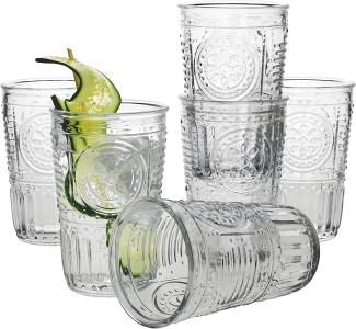 6er Set Romantic Longdrink-Glas Klar 340ml Cocktail-Glass Trink-Gläser Saft