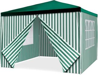 Nexos Pavillon 3x3 m in grün weiß PE Plane 110g m² plus 4 Seitenteile Partyzelt Gartenzelt Sonnenschutz Stahlgestell Festivalzelt Eventzelt Partyzelt