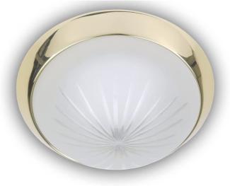 LED-Deckenleuchte rund, Schliffglas satiniert, Dekorring Messing poliert, Ø 30cm
