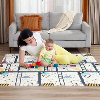 Baby Vivo Spielmatte / Spielteppich für Kinder doppelseitig mit Wald 200 x 180 cm - Bär