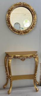 Casa Padrino Luxus Barock Spiegelkonsole - Prunkvolle Barockstil Massivholz Konsole mit rundem Wandspiegel - Garderoben Spiegel im Barockstil - Barock Möbel - Luxus Qualität - Made in Italy