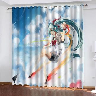 Fgolphd Verdunkelungsvorhang-Set 3D-Druck Anime Cartoons Hatsune Miku Vorhänge Für Kinderzimmer Schiebegardine Blickdicht Für Dekoration Wohnzimmer Esszimmer (280×245(BxH),3)