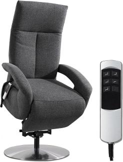CAVADORE TV-Sessel Tirol mit Akku / Fernsehsessel mit Aufstehhilfe, elektrisch verstellbarer Relaxfunktion / 2 E-Motoren / Kabellos / 74 x 112 x 82 / Strukturstoff: Grau