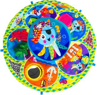 Lamaze Baby Spielzeug 'Captain Calamari - Spieldecke', die hochwertige Erlebnisdecke für Babys ab 0 Jahren. Die quietschbunte Decke regt Kinder zum Entdecken an und trainiert die Nackenmuskulatur
