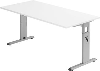 bümö® Stabiler Schreibtisch höhenverstellbar 160 x 80 cm | Bürotisch in Weiß | Büroschreibtisch mit Höheneinstellung | Tisch für Büro in 9 Größen & 7 Dekoren