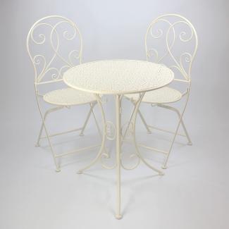Frank-Flechtwaren Bistro-Set White Romance (3-teilig), Maße: Stuhl 40 x 43 x 93 cm, Sitzhöhe 45 cm, Tisch Ø 60 x 70 cm