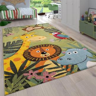 Paco Home Kinderzimmer Kinderteppich für Jungen mit Tier u. Dschungel Motiven Kurzflor, Grösse:200x290 cm, Farbe:Grün 5