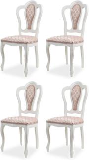 Casa Padrino Luxus Barock Esszimmer Stuhl 4er Set mit Muster Rosa / Weiß - Prunkvolle Barockstil Küchen Stühle - Luxus Esszimmer Möbel im Barockstil - Edel & Prunkvoll