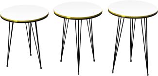 [en. casa] Beistelltisch-Set Ry Satztisch 3er Set Weiß Schwarz Abstelltisch mit runder Tischplatte Hairpinlegs aus Metall Wohnzimmertisch
