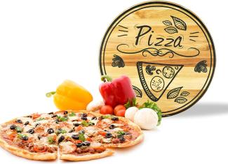 Pizzateller mit Pizza Motiv ø30cm drehbar Holzteller Drehplatte Käseteller Speiseteller