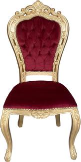 Casa Padrino Luxus Barock Esszimmer Stuhl Bordeauxrot / Gold - Handgefertigter Antik Stil Stuhl mit edlem Samtstoff - Esszimmer Möbel im Barockstil