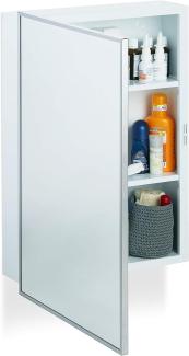 Relaxdays Spiegelschrank Bad, Hängeschrank, eintüriger Wandschrank aus Stahl, mit 3 Ablagen, HBT: 56x40,5x12,5 cm, weiß