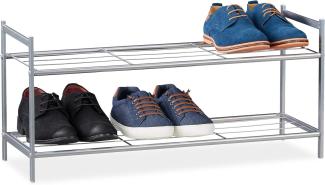 Relaxdays Schuhregal SANDRA, 2 Ebenen, für 6 Paar Schuhe, Metall, Schuhablage, HBT: ca. 33,5 x 69,5 x 26 cm, silber