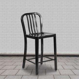 Flash Furniture Barhocker mit Rückenlehne – Metall-Barstuhl für Innen- und Außenbereich – Tresenstuhl ideal für die gewerbliche Nutzung – 2er Set – Schwarz