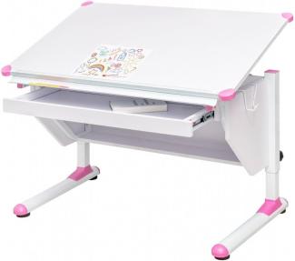 MSZ Design Kinderschreibtisch Schülerschreibtisch Variant weiß verstellbar mit Schublade und Wechselkappen in Grau und Pink für Jungs und Mädchen