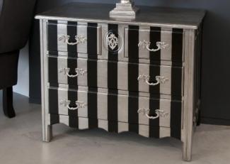 Casa Padrino Barock Kommode Silber / Schwarz Streifen 94cm - Antik Stil Möbel