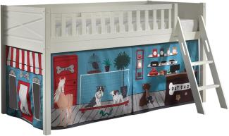 SCOTT Spielbett, 90 x 200 cm, mit Rolllattenrost, Leiter und Textilset "Pet Shop", weiß lackiert