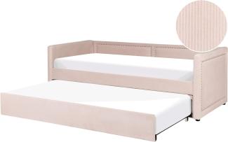 Tagesbett ausziehbar Cord pastellrosa Lattenrost 90 x 200 cm MIMIZAN