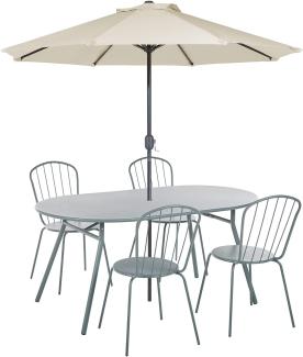 Gartenmöbel Set mit Sonnenschirm (16 Optionen) Metall hellblau 4-Sitzer CALVI