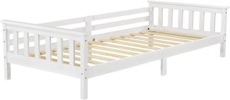 en.casa Kinderbett aus Kiefernholz mit Lattenrost und Rausfallschutz, 90x200 cm, weiß