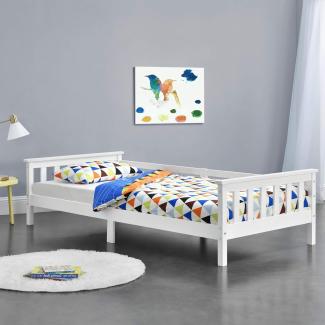 en.casa Kinderbett aus Kiefernholz mit Lattenrost und Rausfallschutz, 90x200 cm, weiß