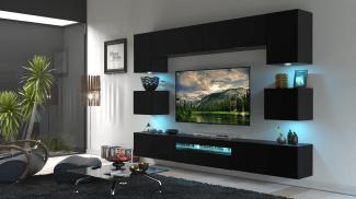 Furnitech BESTA Möbel Schrankwand Wandschrank Wohnwand Mediawand mit Led Beleuchtung Wohnzimmer (LED RGB (16 Farben), GAN1-17B-M7-1B Matt)