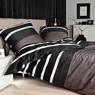 Janine Biber Bettwäsche Davos 4 teilig Bettbezug 135 x 200 cm Kopfkissenbezug 80 x 80 cm Nougat schwarz Streifen
