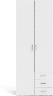 Kleiderschrank mit zwei Türen und drei Schubladen, Farbe Weiß, Maße 77 x 200 x 49,5 cm