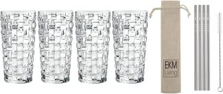 Spiegelau & Nachtmann, 4-teiliges Longdrink-Set, Kristallglas, 395 ml, Bossa Nova, 0092075-0 + 4er Set EKM Living Edelstahl Strohhalme Silber gerade