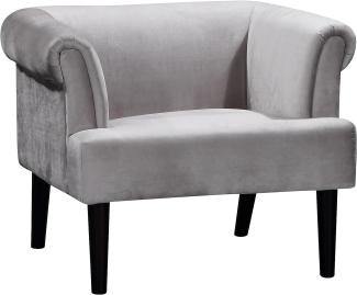 Atlantic Home Collection Charlie Sessel, Armlehnenstuhl mit Massivholzfüßen, Samt, Grau, 74 x 86x 70