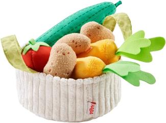 HABA 304230 - Gemüsekorb, Zubehör für Kaufladen und Kinderküche, Korb mit Gurke, Tomate, Karotten und Kartoffeln aus Stoff, Spielzeug ab 3 Jahren