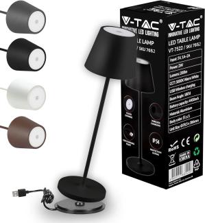 V-TAC Dimmbare LED Tischlampe Kabellos mit Touch-Bedienung - Wiederaufladbar Schwarz Lampe für den Innen und Draußen - Außenbereich IP54 - Hause Restaurant - 4400-mAh-Akku - Warmweiß 3000K