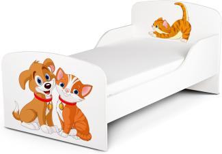 Leomark Kinderbett 70x140 cm, Hunde und Katze, mit Matratze und Lattenrost