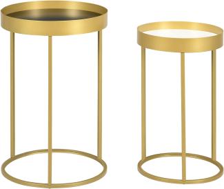 HOMCOM 2er Set Couchtisch Beistelltisch mit erhöhtem Rand Rund Sitztisch Kaffeetisch mit golden Metallgestell Wohnzimmertische für Wohnzimmer Schlafzimmer Retrodesign MDF Metall Gold