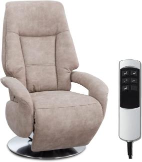 Cavadore TV-Sessel Edinburgh / Fernsehsessel mit elektrisch verstellbarer Relaxfunktion / 2 E-Motoren / 74 x 114 x 77 / Lederoptik: beige