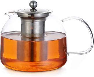 Monzana Teekanne mit Siebeinsatz 1,5l Teebereiter aus Borosilikatglas Edelstahldeckel Spülmaschinenfest Hitzebeständig