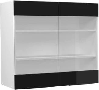 Vicco Glashängeschrank Küchenschrank Küchenmöbel Fame-Line Weiß Schwarz 80 cm modern Hochglanz