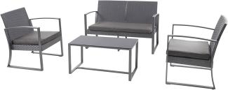 SVITA LOIS XL Poly Rattan Sitzgruppe Gartenmöbel Metall-Garnitur Bistro-Set Tisch Sessel Grau