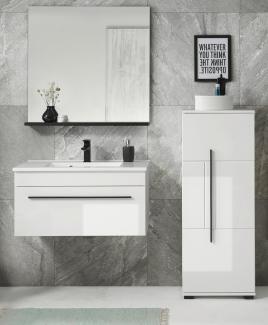 Badmöbel Set 4-teilig Design-D mit Waschbecken in Hochglanz weiß 135 x 200 cm, mit Waschbecken