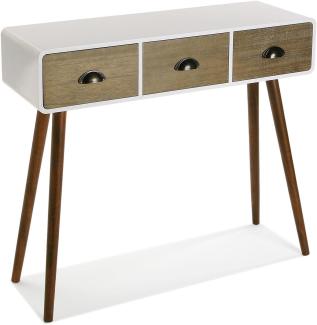 Versa Bourne Schmales Möbelstück für den Eingangsbereich oder Flur, Moderner Konsolentisch, mit 3 Schubladen, Maßnahmen (H x L x B) 80,5 x 30 x 90 cm, Holz, Farbe: Weiß