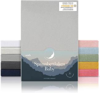 Laleni 2er-Set Basic Spannbettlaken Stubenwagen rechteckig 42x81 cm - Oeko-Tex Zertifiziert, 100% Baumwolle, atmungsaktives Spannbetttuch Jersey Baby, 150 g/m², Moonlight Grey - Grau