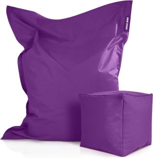 Green Bean© 2er Set XXL Sitzsack "Square+Cube" inkl. Pouf fertig befüllt mit EPS-Perlen - Riesensitzsack 140x180 Liege-Kissen Bean-Bag Chair Lila