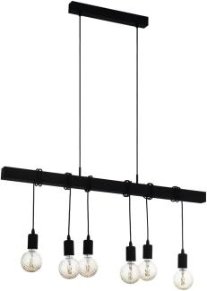 Eglo 49755 Vintage Pendelleuchte TOWNSHEND E27 6x40W Stahl schwarz, Holz braun L:100cm B:100cm H:110cm dimmbar